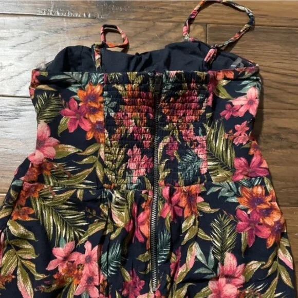 American Eagle jumpsuit wide leg tie front strapless tropical print size XS - Picture 7 of 16